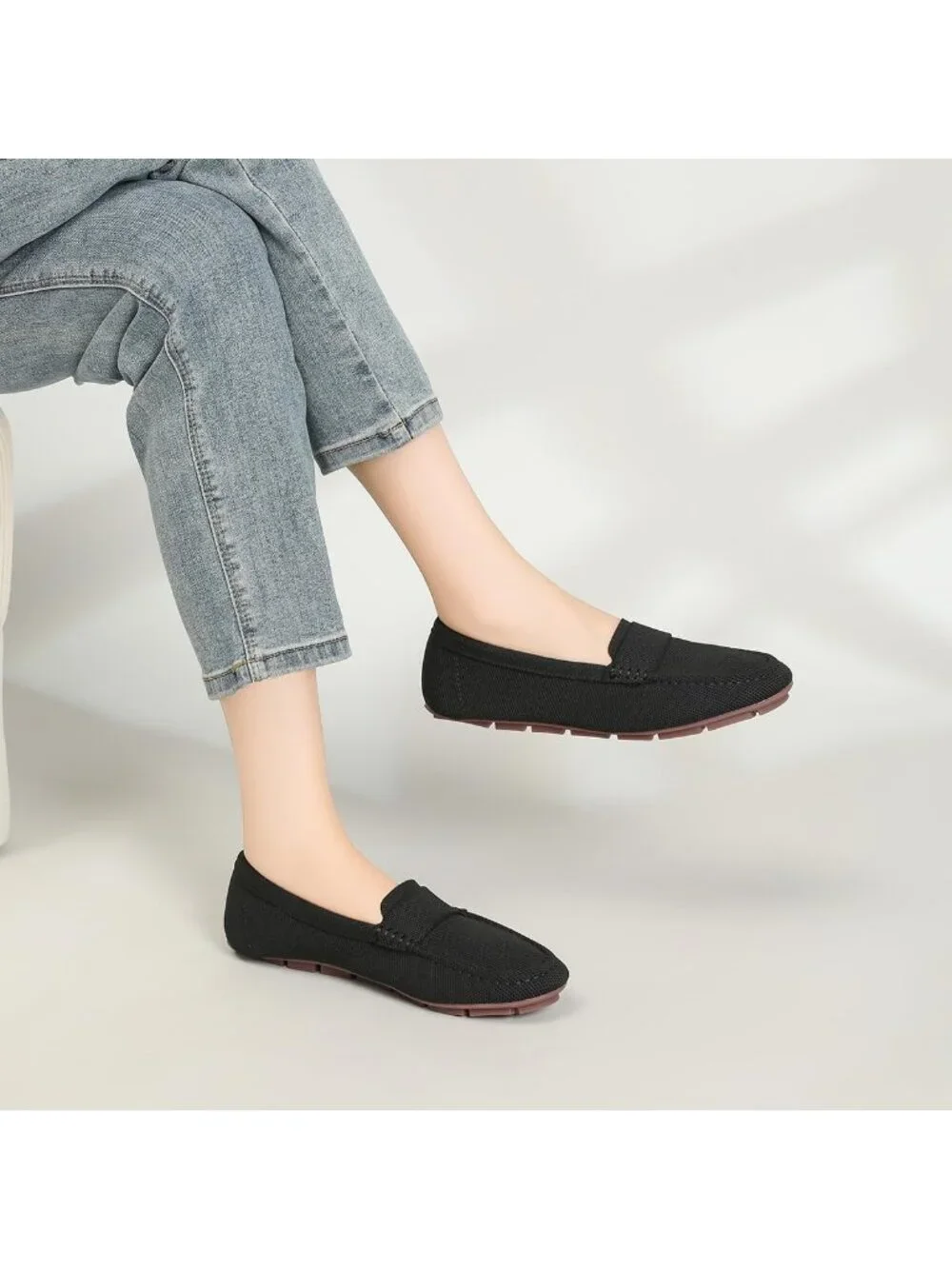 🆕Women's Black Lightweight Knitted Loafers Casual Flat Shoes Comfortable